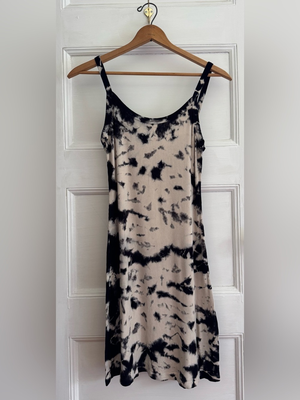 Black & Cream Tie-Dye Ribbed Dress